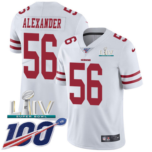 San Francisco 49ers Nike #56 Kwon Alexander White Super Bowl LIV 2020 Youth Stitched NFL 100th Season Vapor Limited Jersey->youth nfl jersey->Youth Jersey